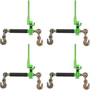 Mytee Products 2 Pack 5/16" - 3/8" Hi-Viz Green Heavy Duty Folding Handle Ratchet Load Binder w/Grab Hook 7,100 lbs WLL | Tie Down Hauling Chain Binders for Flatbed Truck Trailer