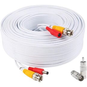 100ft/30M All-in-One BNC Video Power Cables, White BNC Extension Surveillance Camera Wires for CCTV Camera DVR NVR Systems (2PCS BNC Connectors Included)