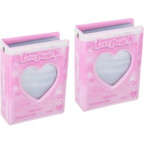 uxcell 3inch Mini Photo Album,Kpop Love Heart Hollow Photocard Binder Album Mini Photo Card Book Holder with 40 Photos for Collecting Pictures, Pink(Love Pouch)