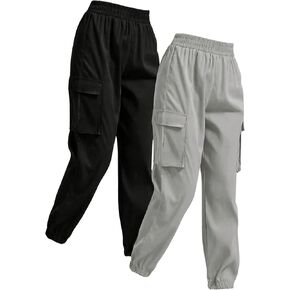GORGLITTER Women's 2 Pcs High Elastic Waisted Cargo Pants Hiking Joggers Pants with Pockets