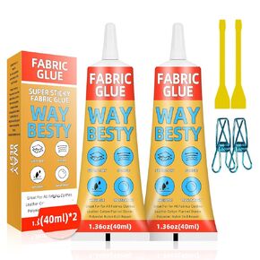 Fabric Glue Permanent, Super Strong Fabric Glue Leather Adhesive Clear Washable Clothing Glue for All Fabrics, Cotton, Flannel, Denim, Leather, Polyester, Doll Repair, Waterproof 40ml*2