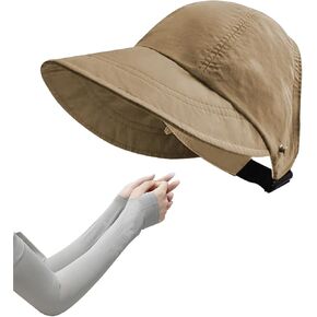 huablo]Women Visor Ponytail Sun Hat Wide Brim Hat Packable Visor Outdoor Uv Protection Empty Top