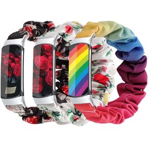 Scrunchie bands Compatible with Fitbit Charge 5 Band,For Women,Replacement Strap,Large Small,Elastic Fabric Pattern Wristbands Soft Cloth watch band For Charge 5 (Large, J)