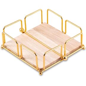 Napkin Holder for Table with Weighted Arm, Elegant Cocktail Napkin Holder, Modern Flat Napkin Holder, Napkin Dispenser with Wooden Base for Farmhouse, Kitchen, Restaurant, Dinner, Outdoor(Gold)