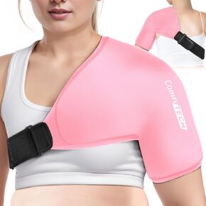 Comfitech Large Shoulder Ice Pack Wrap Rotator Cuff Cold Therapy Compression Sleeve for Better Putting On & Off, Arm Ice Packs for Injuries Reusable Shoulder Pain Relief, Swelling, Pink