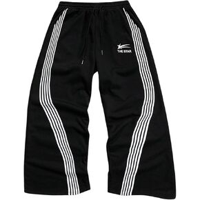 GORGLITTER Men's Wide Leg Baggy Sweatpants Y2k Striped Side Drawstring Waist Track Pants with Pockets
