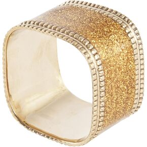 SARO LIFESTYLE Sparking Sparkling Square Design Napkin Rings (Set of 4), 1.5" x 1", Gold 4 Pieces