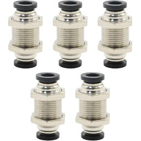 5 Pcs Bulkhead Union, 1/4 Inch Tube OD x 1/4 Inch NPT Push to Connect Tube Fitting Double Threaded Bulkhead Fitting Pneumatic Quick Connect Air Fitting PMM-1/4