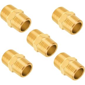 Brass Metric Hex Nipple, 1/4" Male x 1/4" Male BSPT, (5 Pack)