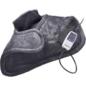 Durherm Far Infrared FIR Shoulder Neck Wrap Heating Therapy Pad for Relaxation and Comfort at Home, Magnetic Clasp, Ultra Soft Cover, 3 Temperature Settings, 60 Minute Timer - Gray