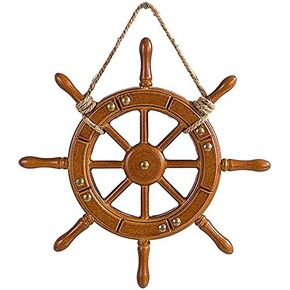 koTTIYA Mediterranean Theme Wood Ship Wheel Boat Ornament Decorative Nautical Beach Ship Wheel for Home Wall Party Decoration - 35cm