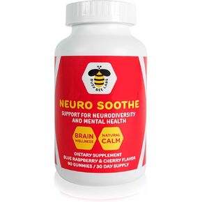 Neuro Soothe, Support for Neurodiversity and Mental Health, Helps with Brain Wellness and Natural Calm, Blue Rasberry and Cherry Flavor 90 Gummies, 30 Day Supply