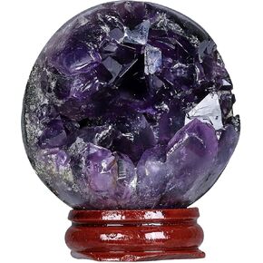 mookaitedecor Amethyst Geode Crystal Ball with Wooden Stand, Feng Shui Stone Sphere Energy Cave for Home Decoration Divination, 2.4-2.76 Inches in Kuwait