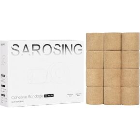 Self Adhesive Bandage Wrap,12Pack, 2 Inches X 5 Yards, Cohesive Bandages,Medical Wrap, Elastic Bandage Wrap, Self Sticking Bandage Tape, Vet Wrap Bandages Tape, Beige