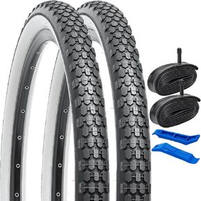 YUNSCM 2-PCS 26" Bike Tires 26 x 2.125/57-559 Classic White Wall and 26" Heavy Duty Bike Tubes Schrader Valve Compatible with 26x1.95 26x2.0 26x2.10 26x2.125 26x2.15 Bicycle Tires and Tubes (P-1075A)