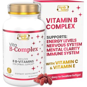 Vita B Complex with Vitamin C and E, B Complex Vitamins for Women & Men, B-Complex Vitamin Supplements, VIT B1, B2, B3, B5, B6, B8, B9, B12, Super B Vitamin Complex Softgels - 60 CT