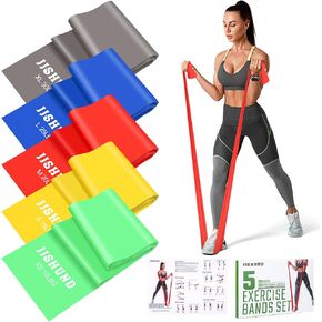 Resistance Bands, 5 Pcs Exercise Bands Latex-Free Elastic Stretch Bands for Fitness Yoga Pilates Stretching Strength Training, Workout Bands for Home Gym