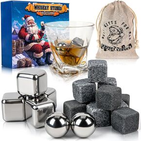 Whiskey Stones Gift Set 16 PCS Whisky Rocks Include Granite Stones and Stainless Steel Ice Cubes Reusable Whiskey Chilling Stones for Scotch and Bourbon Whiskey Gift Set for Men Dad Husband Boyfriend in Kuwait