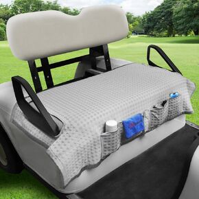 Golf Cart Seat Covers Cooling Ice Silk Golf Cart Seat Blanket for EZGO TXT RXV/Club Car DS Precedent Front Seat 4 Pockets Seat Blanket for 2-Person Seats, Keeps Seat Cool and Clean Gray