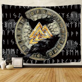 F-FUN SOUL Vikings Tapestry for Men Viking Wolf Tapestries 80x60inches Mysterious Meditation Psychedelic Runes Tapestry Wall Hanging Norse Tapestries for Living Room Bedroom GTLSFS7
