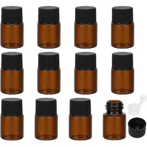 PATIKIL 10ml Essential Oil Bottles, 12 Pack Amber Glass Bottles with Orifice Reducer Sample Vial Slim Screw Cap Storage Vials Container, White