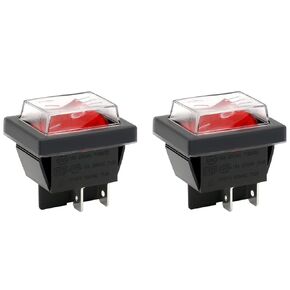 Rocker Switch ON-OFF DPST 4 Terminals Red Light 16A 250VAC with Waterproof Cover 2Pack