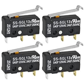 SS-5GL13 مفتاح صغير مصغر (عبوة من 4) - 5A 125VAC 3 Pins Micro Limit Switch مع رافعة ذات طرف منحني