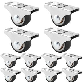QWORK 1-Inch Caster Wheels with Screws - 12 Pcs Low Profile Non-Marring TPR Material, Durable Steel Plate, 212 lbs Total Capacity for DIY Projects & Furniture