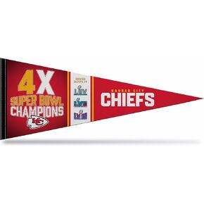 Rico Industries NFL Football Kansas City Chiefs 4 Time Super Bowl Champs 12" x 30" Felt Wall Décor Pennant - Great for Home/Bed Room/Man Cave Décor
