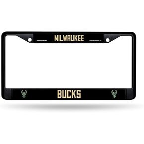 Rico Industries NBA Basketball Milwaukee Bucks Black Chrome Frame with Decal Inserts 12" x 6" Car/Truck Auto Accessory