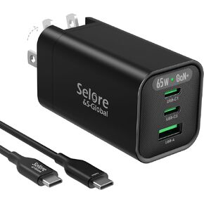 شاحن حائط سريع 65 وات GaN قابل للطي USB C مع كابل شحن سريع 100 وات USB C، كتلة شاحن حائط PPS PD3.0 USB C لأجهزة MacBook Pro/Air iPad Samsung S23 S22 iPhone 15/14 Dell XPS المحمول