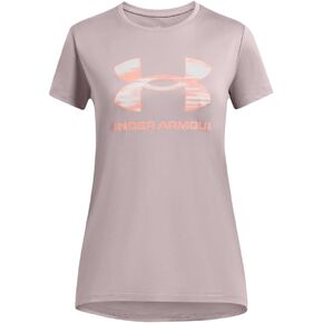 Under Armour Girls' Tech Big Logo Short Sleeve Crew Neck, (015) Tetra Gray / / Flare Orange, Small