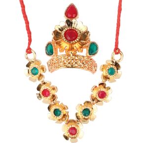 Mala Mukut Set for God Goddess Ganesh G /Laddu Gopal / Devi Maa / Radha Krishna Haar Sringar set Deities jewellary Set for Janmashtami all God Idol ( Size:- 3" , Color :- Red , Green and Golden )