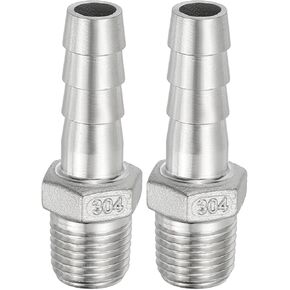 PATIKIL 304 Stainless Steel Barb Hose Fitting, 2 Pack 2/5" Hose Barb x 1/4" PT Thread Pipe Connector Adapter Quick Fittings for Bore Air Water Connecting