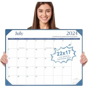 Gannyfer Large Desk Calendar 2024-2025 with Desktop Mat, Simplified 22" x 17" Desktop Pad Calendar, 18 Month Table Calendar from Jul 2024 to Dec 2025, Office Supplies Perfect for Home School and Office - Blue
