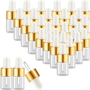 100 Pcs Sample Dropper Bottles,Mini Glass Dropper Bottle Bulk,Clear Essential Oil Dropper Bottles for Cosmetic Liquid Perfume,Empty Travel Sample Vials with Gold Cap for Traveling(2 ml,Gold)