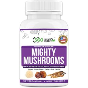 Mighty Mushroom Supplement with Reishi Mushroom Extract and Lion's Mane Mushroom for Cognitive & Energy - Along with Cordyceps Sinensis for Oxygen Utilization - 150 Veggie Capsules