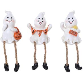 The Bridge Collection Halloween Ghost Figurines - Set of 3 - Ghost Decorations for Home Decor - Tabletop Halloween Decor - Ghost Shelf Sitters with Dangling Legs