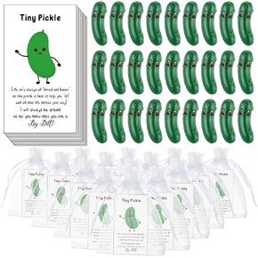 30 Sets Positive Emotional Pickle Support Gifts Bulk Cute Smile Resin Mini Pickle Ornament with Inspirational Cucumber Card Organza Bags Employee Appreciation Gifts Party Favors Decoration