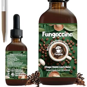 Lion's Mane, Reishi, Chaga Supplement - Fungoccino: Organic Medicinal Mushroom Tincture Blend for Coffee Enthusiasts - Supports Vitality, Boosts Immunity, Enhances Mood - 2 Fl oz