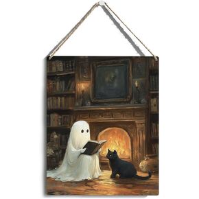 ديكور الهالوين، ديكور الأشباح، ديكورات الهالوين اللطيفة في الأماكن المغلقة، لوحة فنية جدارية مضحكة مخيفة للهالوين خشبية معلقة على شكل لوحة خشبية، شبح القطة السوداء في الغابة، لافتة باب المزرعة، ديكور غرفة المنزل in Kuwait