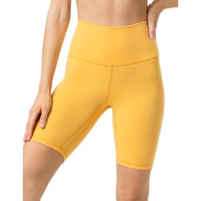 YUNOGA Women's High Waisted Yoga Shorts 8" Spandex Shorts Athletic Workout Biker Shorts (XXL, Amber Yellow)