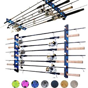 Rush Creek Creations 8-Rod Wall or Ceiling Fishing Rod Storage Rack, Vertical or Horizontal Fishing Rod Holder with 8 Rod Capacity, Durable Finish, Green and Yellow Mahi Colors