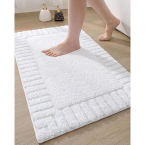 DEXI Bathroom Rugs 16"x24", Non Slip Bath Mats for Bathroom Floor, Ultra Soft and Absorbent Bath Rug Shower Carpet, Machine Washable, White