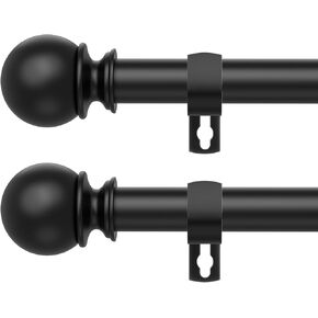 Black Curtain Rods for Windows 28 to 48 Inch,2 Pack 5/8 Inch Diameter Stainless Steel Adjustable Heavy Duty Curtain Rod with Brackets, Easy Installation for Indoor and Outdoor