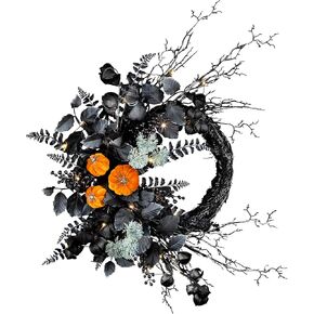 National Tree Company Artificial Halloween with Pumpkins, Black, 30 Warm White LED Lights, Battery Operated, 20 inch