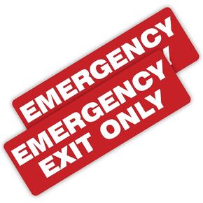 | Emergency Exit Only Sign Stickers (2 Pack), 8.75x3 – Strong Adhesive, Durable, Waterproof Exit Sign Stickers for Doors and Walls – Perfect for Emergency Exit Only Signage.
