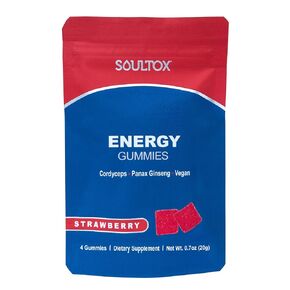 Soultox Energy Mushroom Gummies Strawberry - Vegan Formula with Ginseng, Cordyceps, Caffeine, Vitamin B12 - Boosts Energy and Cognitive Function - Natural Ingredients - Single Pack