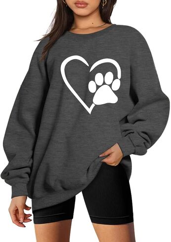 HEBBE Dog Mom Sweatshirts For Women Floral Dog Paw Sweatshirt Embroidered Dog Pullover Tops Oversized Sweater in Kuwait