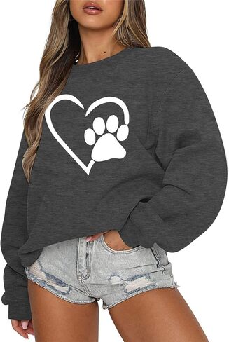 HEBBE Dog Mom Sweatshirts For Women Floral Dog Paw Sweatshirt Embroidered Dog Pullover Tops Oversized Sweater in Kuwait